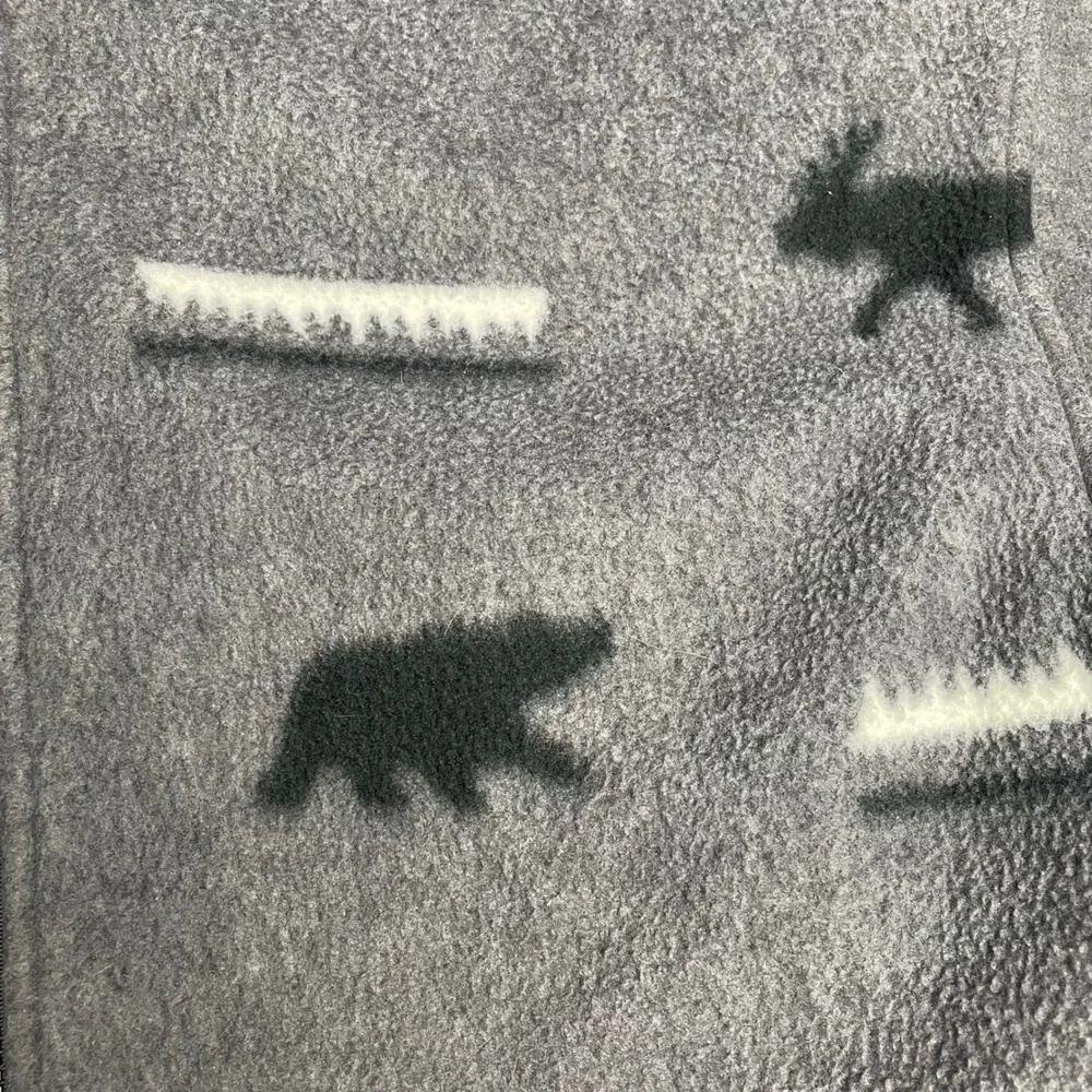 Vintage‎ Wildlife Fleece Jacket Grey Bear Moose Print Full Zip Mens L USA Made